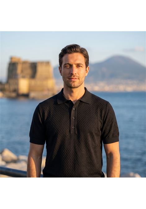 Paolo Pecora Milano Men's Textured Cotton Polo Gauge 16 - Black 9000 PAOLO PECORA |  | A046 F1009000